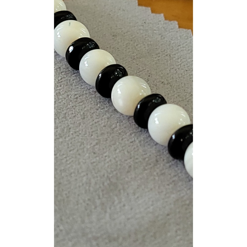 Vintage Black White Glass Bead Necklace Rondelle Spacers 20 Inch 39g